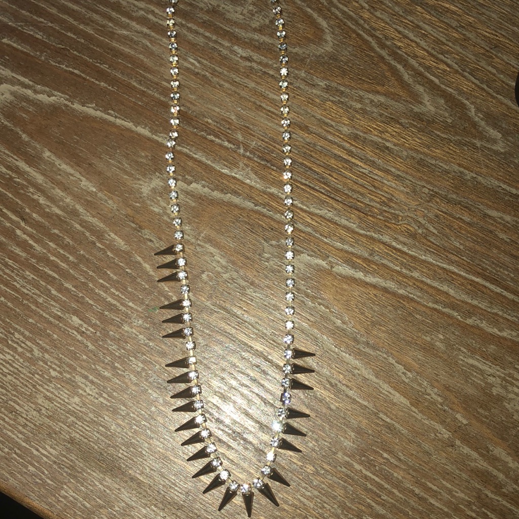 Gold Spike And Rhinestone Stud Necklace